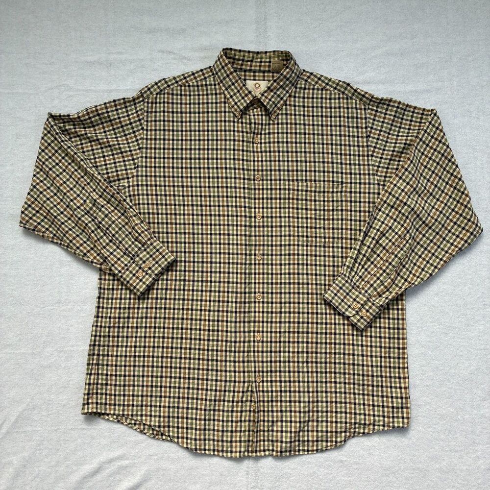 Viyella Cotton Wool Blend Flannel Button Down XL Beige Navy Green Gun Club Check